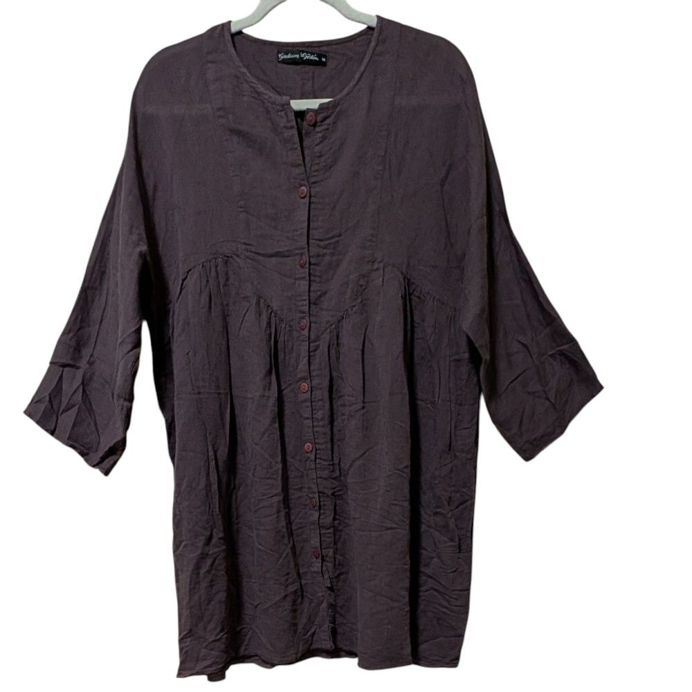 Gudrun Sjöden cotton linen blend long line tunic top size Medium lagonlook boho